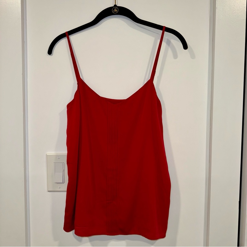 Theory Cherry Red Pleated Front Silk Tank Top | Size Small